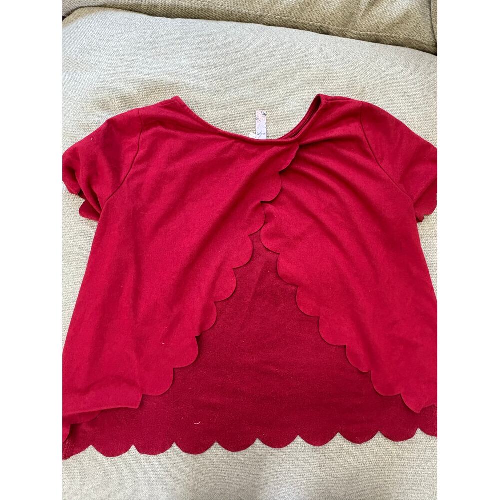 Alya Red Scalloped Hem Short Sleeve Top Size M - Picture 3 of 6